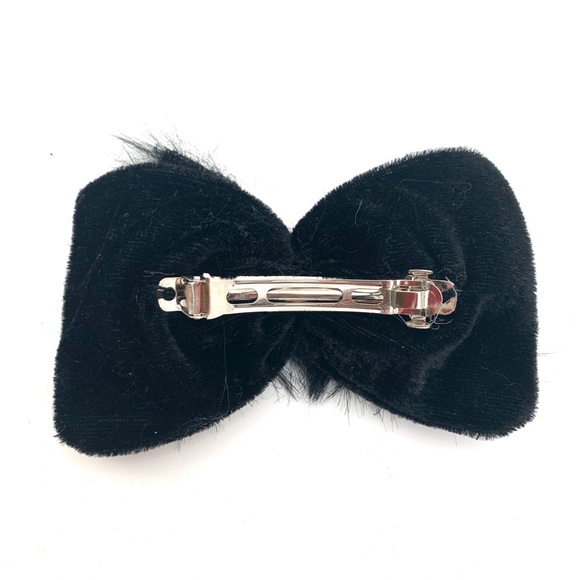 4/$25 INC Black Fuzzy Barrette Bow NEW 5” - Picture 2 of 2